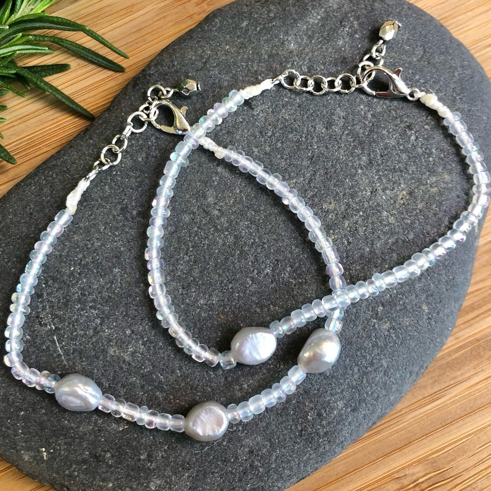 2 Piece Cultured Pearl & Glass Bead Bracelets